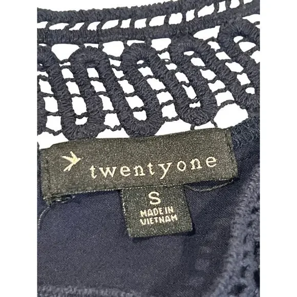 twentyone Crochet Lace Yolk Stretch Blue Tank Women's Size S Y2k 90s Retro Boho - Picture 5 of 9